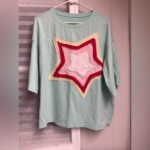 Star Design Short Sleeve Tee - Mint Green